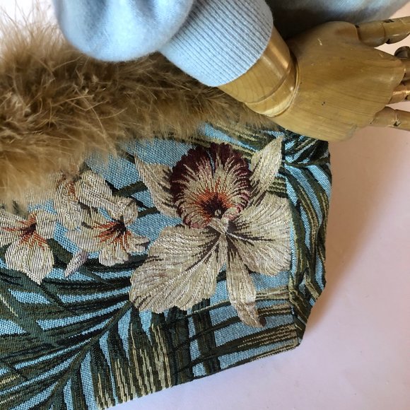 Orchid pattern Bag with Bamboo and Feathers NWOT - Picture 4 of 7